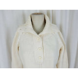 Liz Claiborne Henley Knit Sweater Cotton Shawl Collar Funnel Neck Womens M Cream