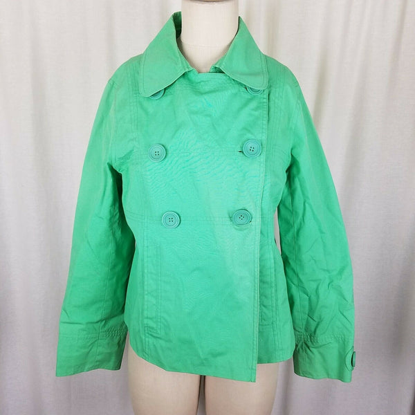 LL Bean Canvas Cotton Swing Jacket Double Breasted Peacoat Womens S Spring Green