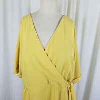 Ann Taylor Factory Wrap Side Tie Yellow Chiffon Midi Dress Womens L NWT $110