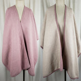 Modena Vegan Faux Wool Reversible Wrap Shawl Poncho Cape Womens OS Pink Tan