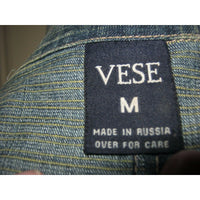 Vese Stretch Blue Jean Denim Blazer Style Jacket Womens M Faded Distressed 90s