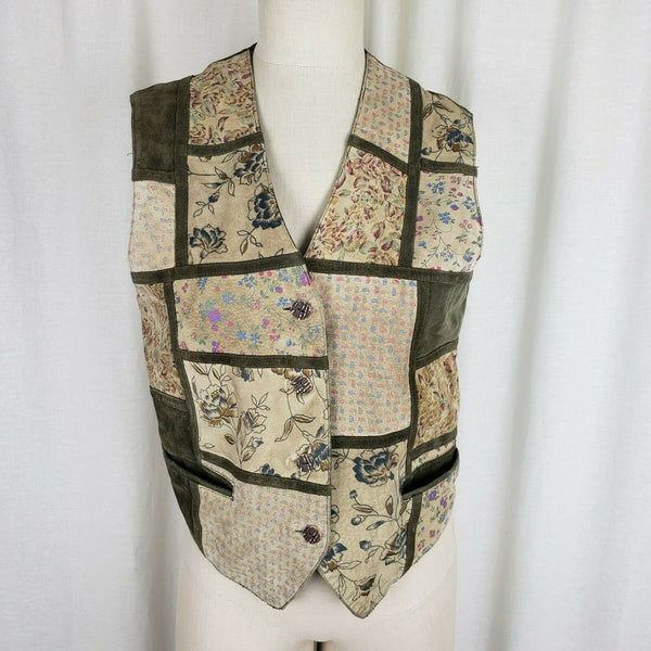 Leather Sound Pig Suede Patchwork Vest Buckle Back Womens S Boho Hippie Country