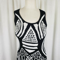 Stillettos Geometric Contrast Bodycon Mini Knit Sweater Tank Dress Women M Black