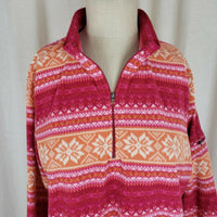 LL Bean Fleece 1/4 Zip Up Nordic Snowflake Lightweight Shirt Jacket Womens L XL