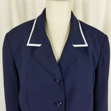 Vintage John Meyer Norwich Contrast Stripes Navy Blue Jacket Blazer Womens 14
