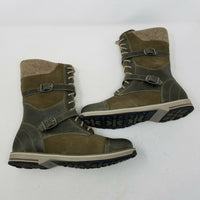 LL Bean Park Ridge Boots Leather Buckle Wool Snow Tall Women 8 Antique Olive