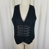 Chico's Linen Embroidered Pointed Vest Womens 1 M Half Belted Back Zip Up Black