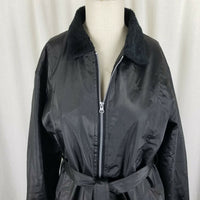 Original Supreme Quality PVC Vegan Faux Fur Collar Belted Tie Jacket Womens L