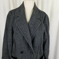 Vintage JG Hook Wool Herringbone Tweed Peacoat Car Coat Womens XL Black White