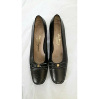 Salvatore Ferragamo Boutique Snake Skin Look Bow Low Heel Black Italy Womens 6
