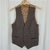 Vintage Yves Saint Laurent Brown Plaid Pointed Vest Mens S M Waistcoat Button Up