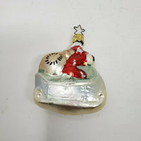 Vintage Painted Glass Figural Santa Claus in Sleigh Christmas Tree Ornament Spun