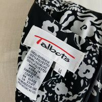 Vintage Talbots Black & White Floral Circle Vines Faux Wrap Dress Womens 14 New