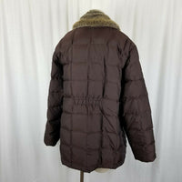 LL Bean Brown Faux Fur Collar Goose Down Quilted Puffer Jacket Parka Womens XL
