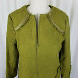 Paula Hian Luxe Raw Edge Metallic Trim Woven Long Blazer Jacket Coat Womens S