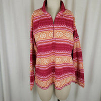 LL Bean Fleece 1/4 Zip Up Nordic Snowflake Lightweight Shirt Jacket Womens L XL