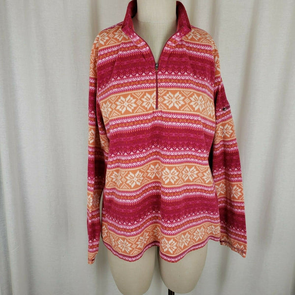 LL Bean Fleece 1/4 Zip Up Nordic Snowflake Lightweight Shirt Jacket Womens L XL