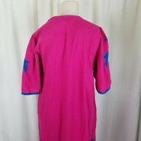 Vintage 70s Sea Wind Applique Hawaiian Dress MuuMuu Womens L Bright Pink Blue