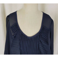 Nanette Lepore Navy Blue Ruffled Pleated Sheer Poet Tunic Blouse Womens 6 USA