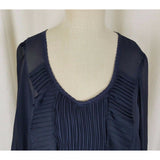 Nanette Lepore Navy Blue Ruffled Pleated Sheer Poet Tunic Blouse Womens 6 USA