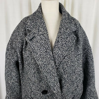 Britanny 80s Tweed Oversized Knit Trim Wool Peacoat Womens 12 USA Black & White