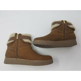 Marc Fisher Buckle Ankle Boots Faux Fur Shearling Suede Side Zip Tan Women's 7M
