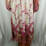 Vintage Mardi Gras New York Chiffon Metallic Maxi Floral Keyhole Dress Womens XS