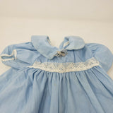 Vintage Ruffles Lace Twirl Baby Doll Dress Girls 3-6 Months Blue White Dressy