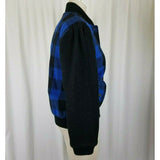 White Tiger Blue Buffalo Plaid Wool Bomber Jacket Womens M Black Knit Sleeves