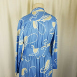 Vintage 70s Hal Ferman Long Maxi Hawaiian Paisley House Dress Womens 16 NOS Blue