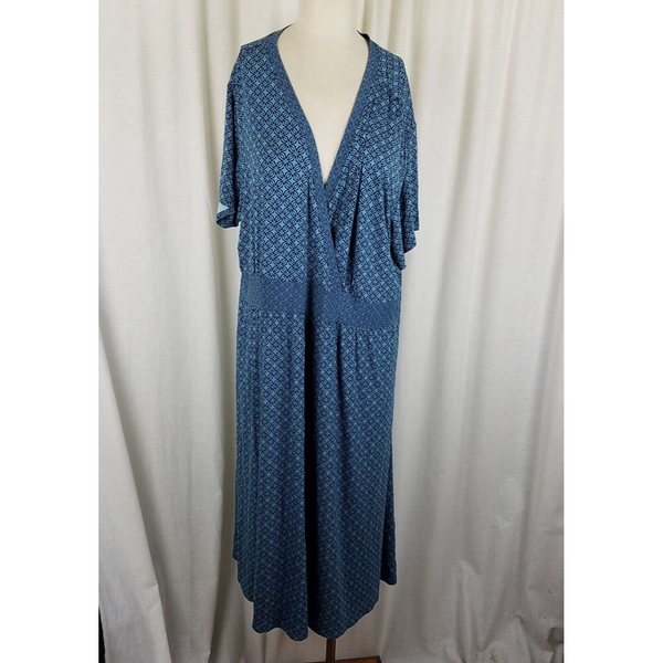 LL Bean Summer Jersey Knit Stretch Faux Wrap Dress Womens 3X Plus Size Teal