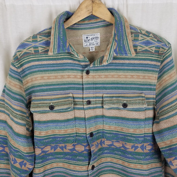 Lucky Brand Southwestern Navajo Print Chamois Flannel Shirt Jacket Mens M