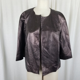 Jones New York Metallic Leather Open Front Evening Jacket Blazer Womens L