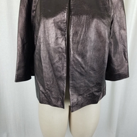 Jones New York Metallic Leather Open Front Evening Jacket Blazer Womens L