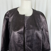 Jones New York Metallic Leather Open Front Evening Jacket Blazer Womens L