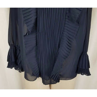 Nanette Lepore Navy Blue Ruffled Pleated Sheer Poet Tunic Blouse Womens 6 USA