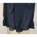 Nanette Lepore Navy Blue Ruffled Pleated Sheer Poet Tunic Blouse Womens 6 USA