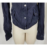 Hollister Hooded Full Zip Up Cotton Canvas Lightweight Jacket Womens M Navy Blue