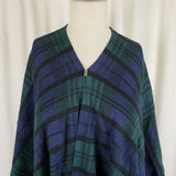 Izod Tartan Plaid Wrap Sweater Cape Poncho Womens S M Green Blue Asymmetrical