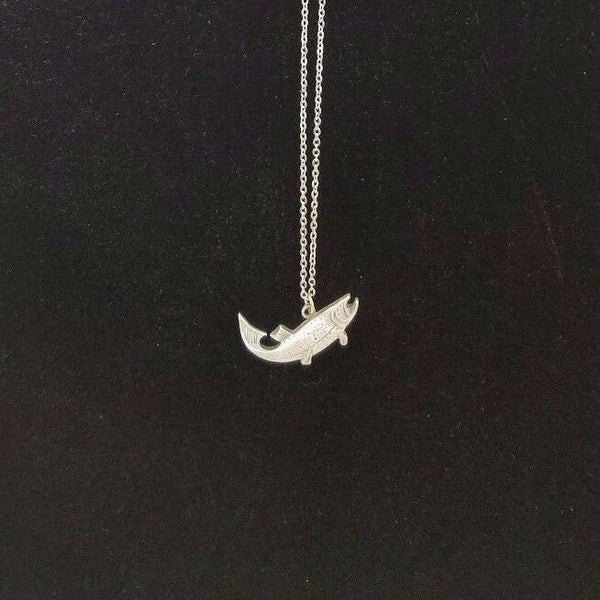 Salmon Wide Mouth Bass Fish Pewter Silver Chain Necklace Pendant Charm Jewelry