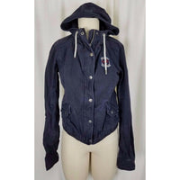 Hollister Hooded Full Zip Up Cotton Canvas Lightweight Jacket Womens M Navy Blue