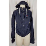 Hollister Hooded Full Zip Up Cotton Canvas Lightweight Jacket Womens M Navy Blue