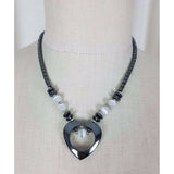 Metal Heart Pendant Charm Beads BEADED NECKLACE Statement Piece Silver Jewelry