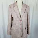 Country Suburbans Wool Plaid Tweed Blazer Jacket Skirt Suit Womens 12 USA Pink