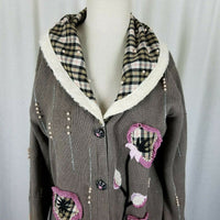 Storybook Knits Blooming Plaid Long Knit Sweater Cardigan Coat Jacket Womens M