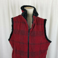 Woolrich Wool Faux Fur Lined Full Zip Up Buffalo Ruby Plaid Vest Womens L Plush