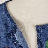 Serengeti Open Front Embroidered Paisley Denim Blue Jean Wrap Jacket Womens L