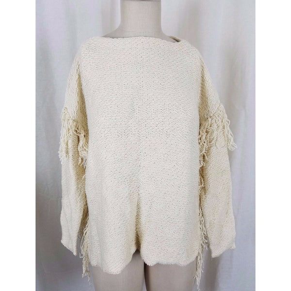 LRL Ralph Lauren Fringed Woven Knit Boho Hippie Boat Neck Sweater Womens PXS PS