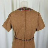 Margaret Smith Vintage Woven Plaid Wool Tweed Mod Dress Womens 12 Brown 1950s