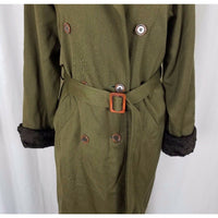 Liz Claiborne Lizsport Worsted Wool Faux Fur Long Maxi Trench Coat Womens PM